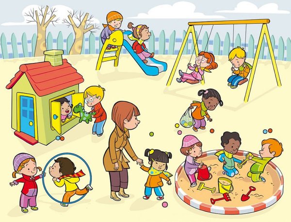 Воспитатель с детьми