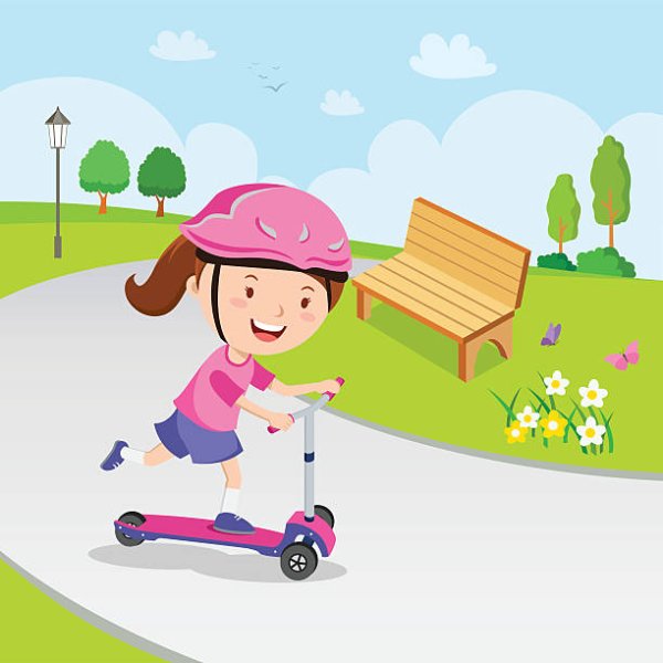 Рисование для детей ребенок на самокате