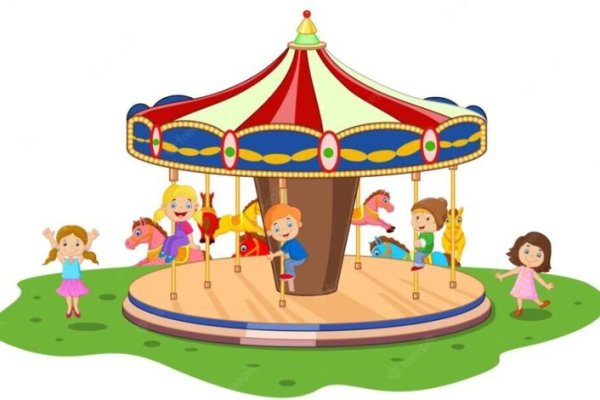 Дети на карусели мультяшная