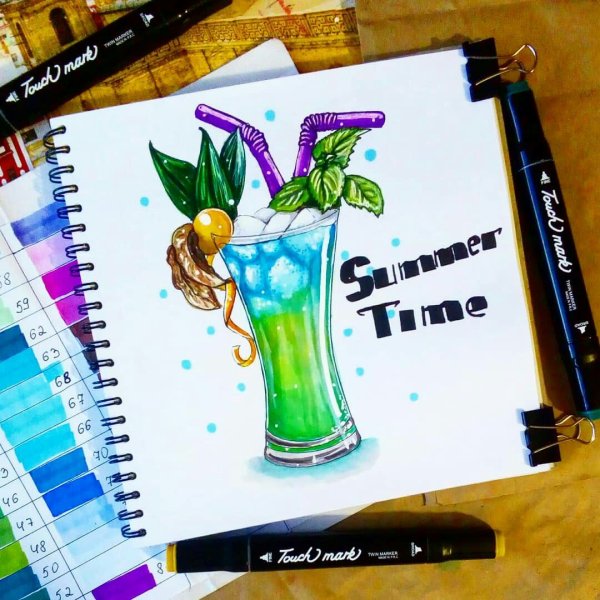 Коктейль рисунок маркерами