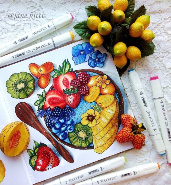 Рисунки маркерами фрукты
