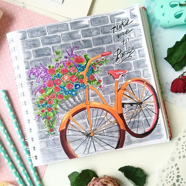 Велосипед маркерами для скетчинга