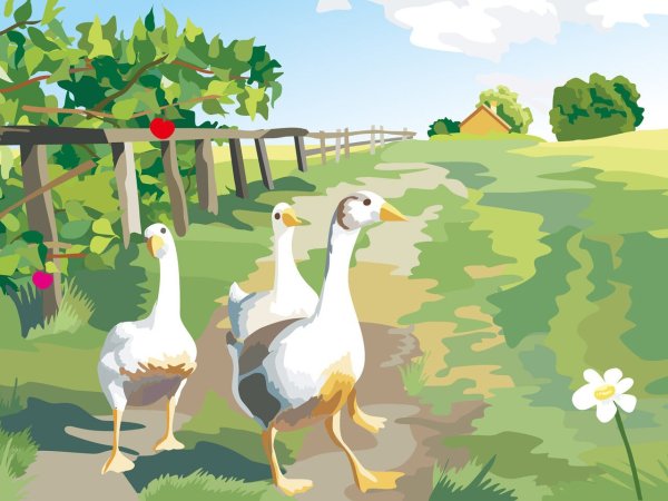 Деревня фон с гусями