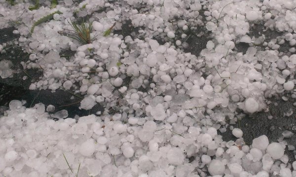 Град на траве летом