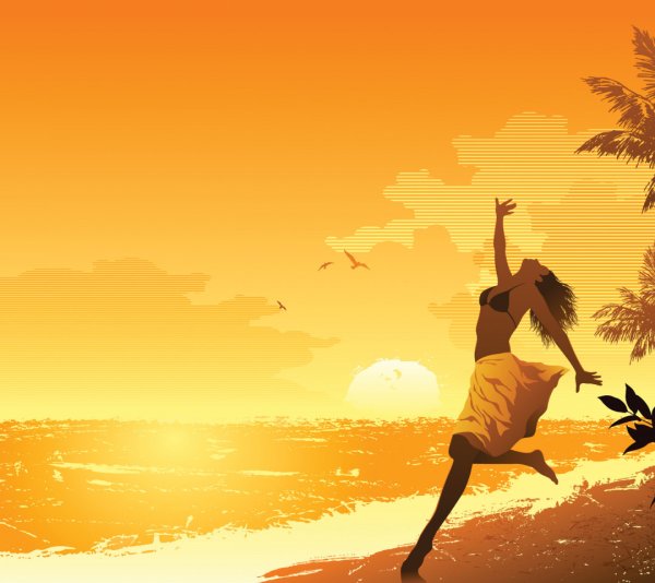 Девушка пляж рисунок фон