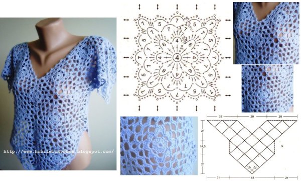 Вязание крючком кофточки из мотивов