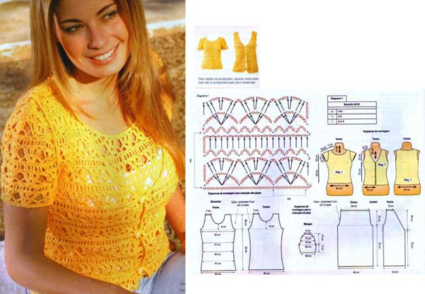 Летняя желтая кофточка крючком со схемами