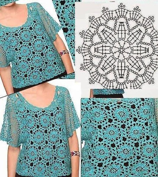 Вязаные кофты крючком из мотивов