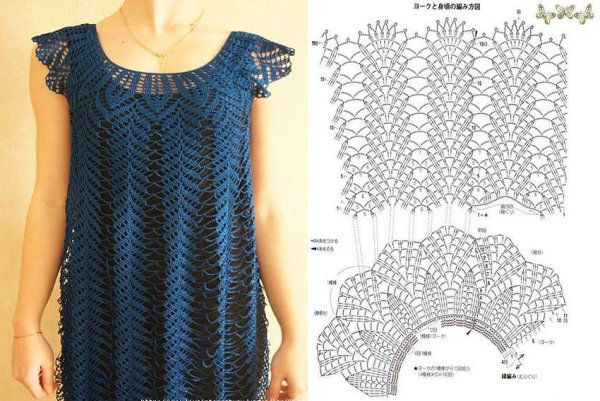 Платье крючком с круглой кокеткой