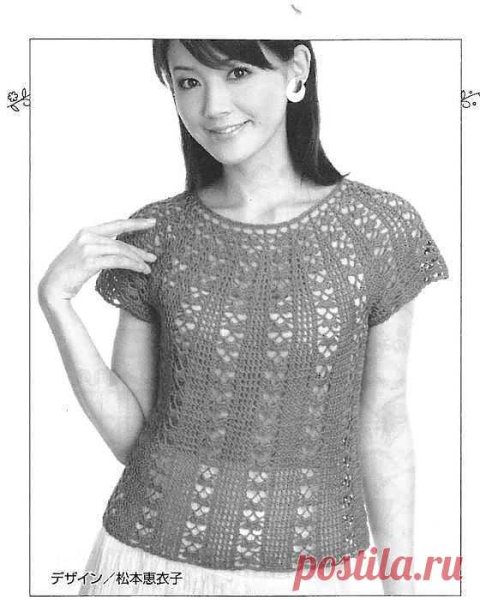 Летняя кофточка с круглой кокеткой крючком