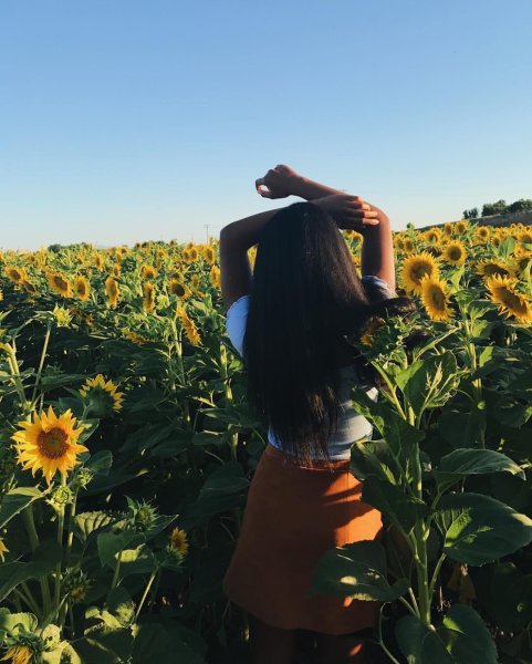 Брюнетка со спины на природе