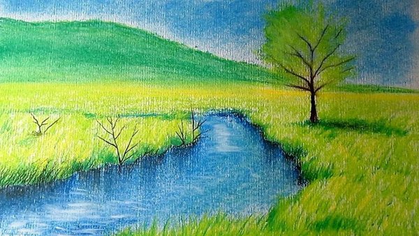 Пейзаж цветными карандашами