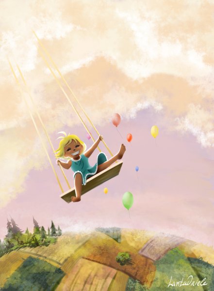 Девочка качается на качелях