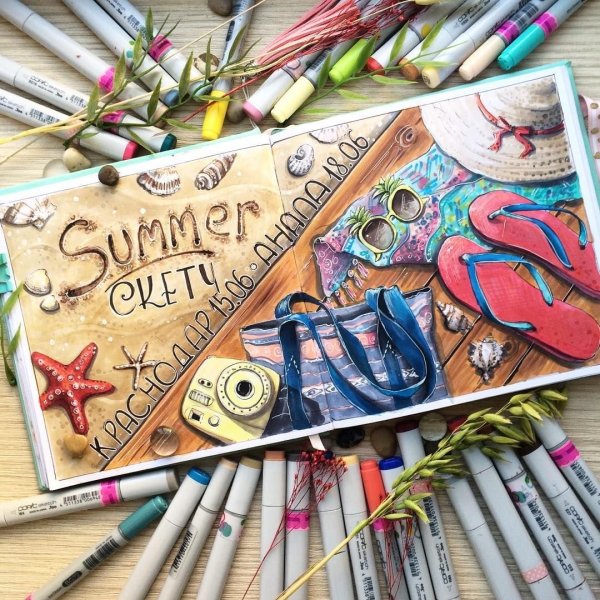 Пляж акварель