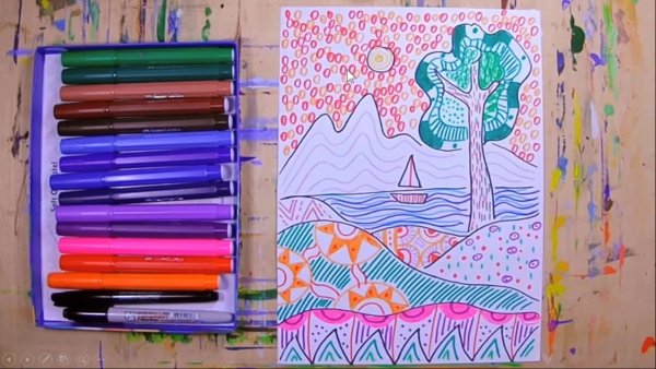 Пейзаж фломастерами