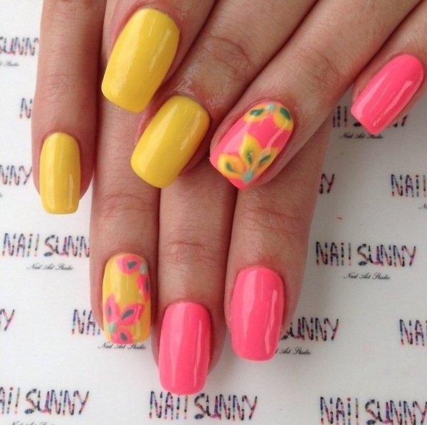 Желто розовые ногти