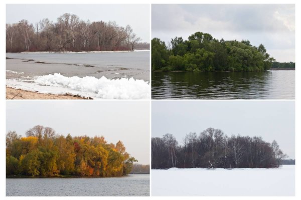 Река летом и зимой