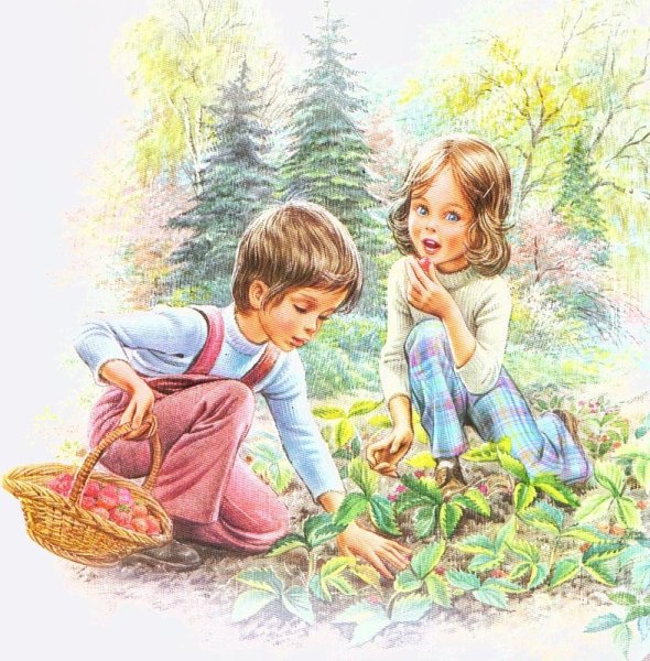 Дети собирают грибы