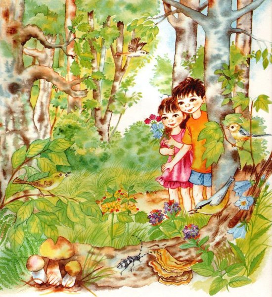 Дети в лесу мультяшные