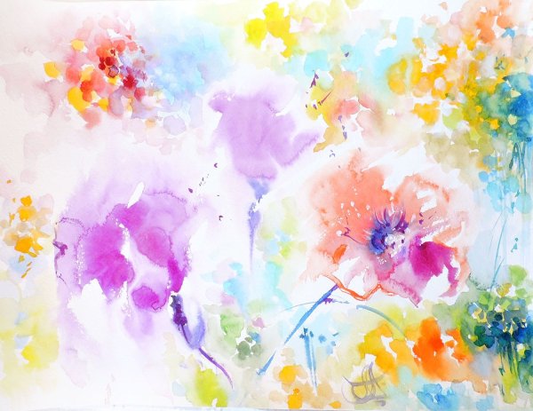 Акварельные цветы радужные