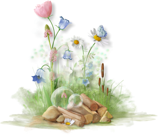 Сказочные цветы на прозрачном фоне