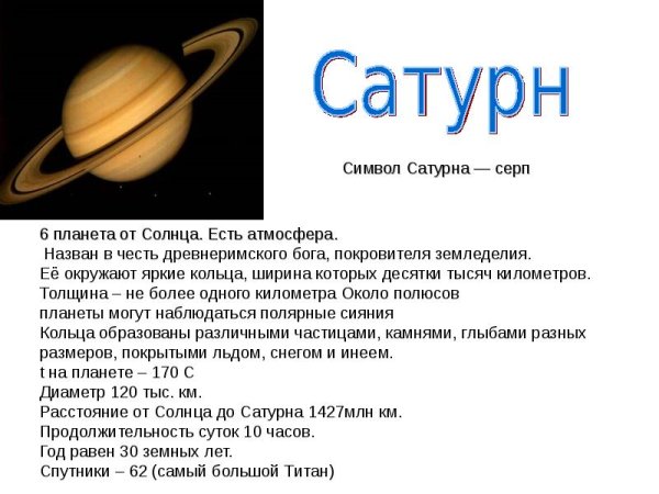 Рассказ о Сатурне 5 класс