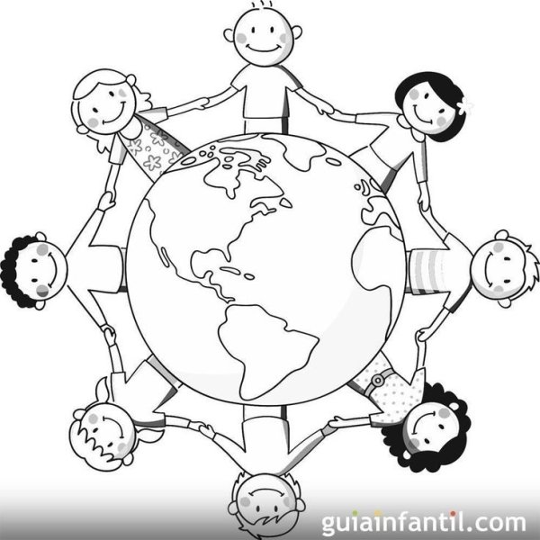 Раскраска дети вокруг земного шара