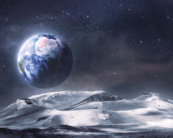 Космос с луной пейзаж