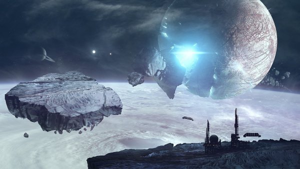 Космический пейзаж с кораблем