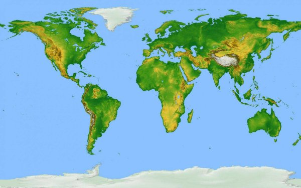 Физическая карта мира без названий материков и океанов