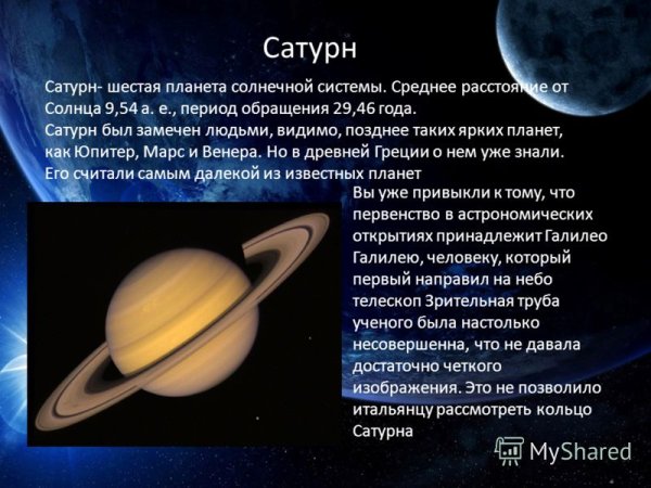 Сатурн шестая Планета от солнца