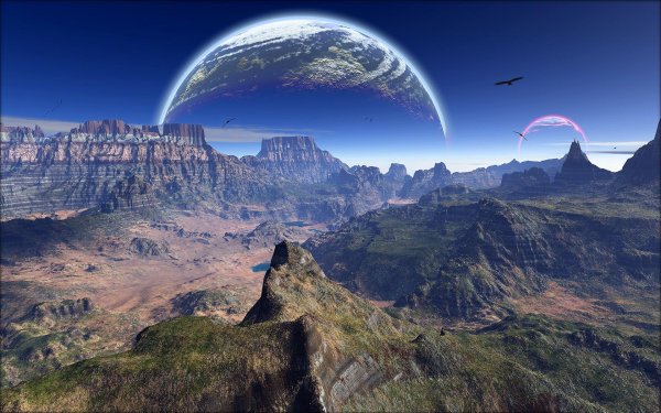 Пейзаж с планетами в небе