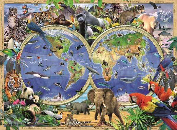 Пазл Ravensburger карта мира с животными