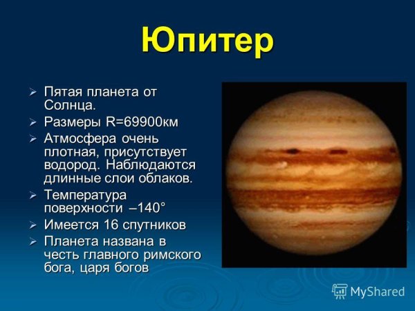 Юпитер пятая Планета от солнца