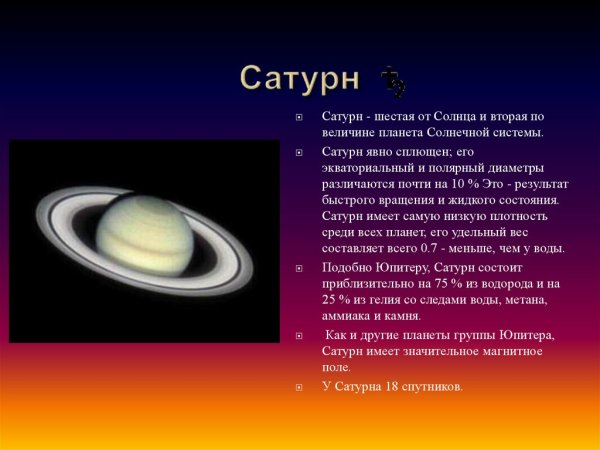 Сатурн шестая Планета от солнца