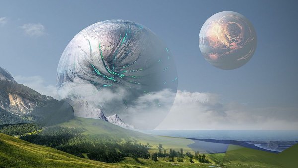 Фэнтези пейзаж с планетами