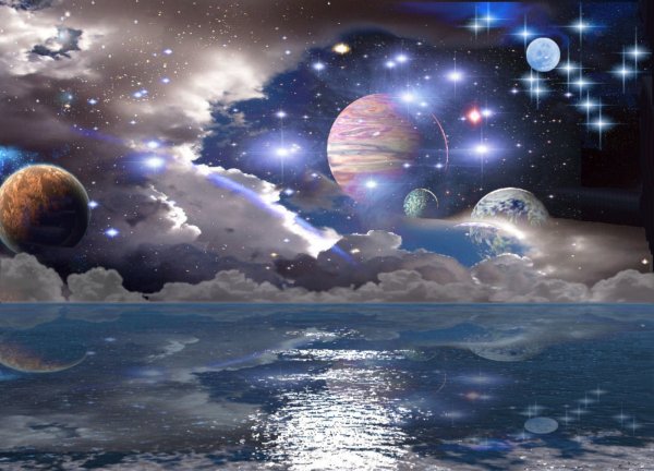 Звездное небо с планетами
