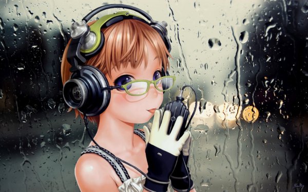 Аниме девушка в наушниках