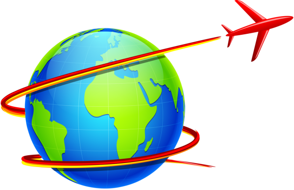 Самолет вокруг земного шара на прозрачном фоне