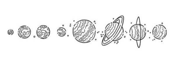 Эскиз тату планеты в ряд