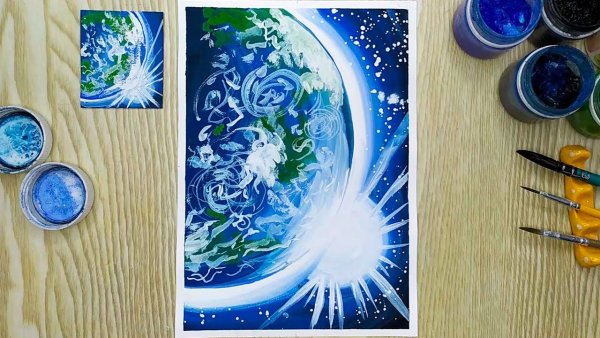 Планета земля рисовать для начинающих гуашью