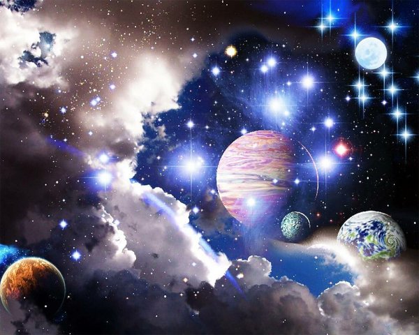 Звездное небо с планетами