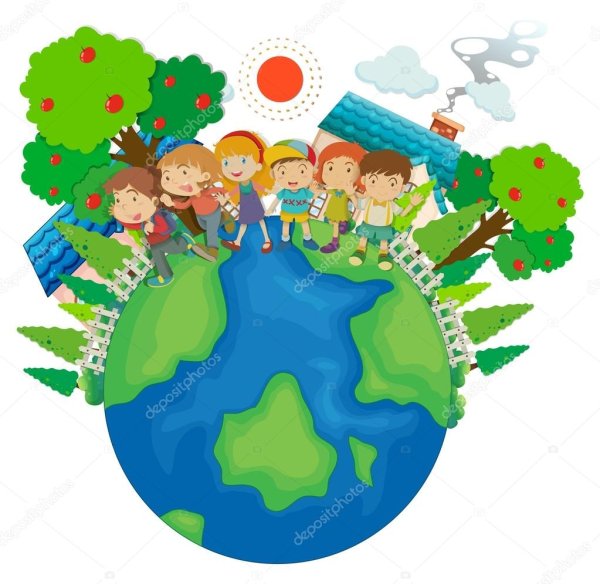 Дети на фоне земного шара