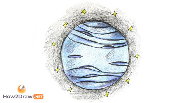 Рисунок Нептуна планеты карандашом цветным