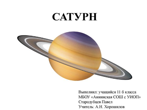 Планеты солнечной системы Планета Сатурн