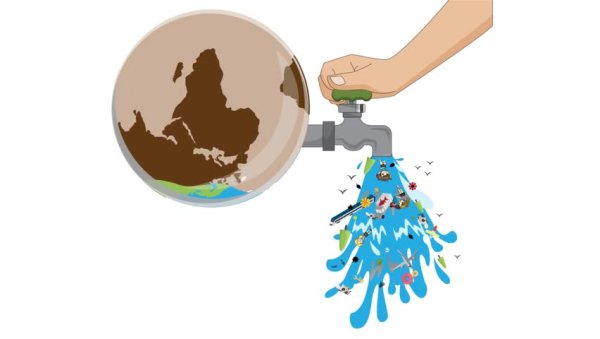 Загрязнение воды на белом фоне