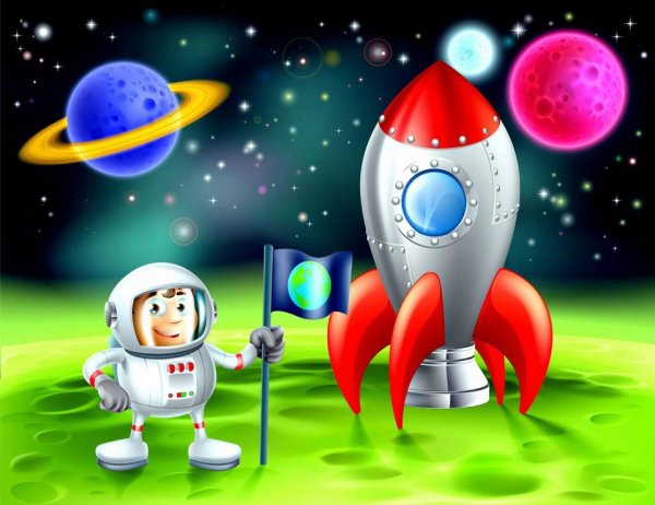 Мультяшная ракета с космонавтом