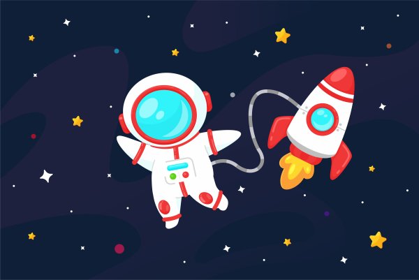 Мультяшная ракета с космонавтом