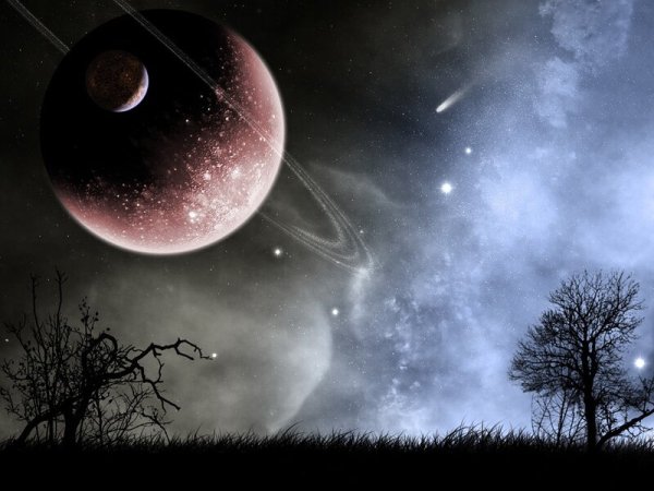 Фантастическое ночное небо с луной