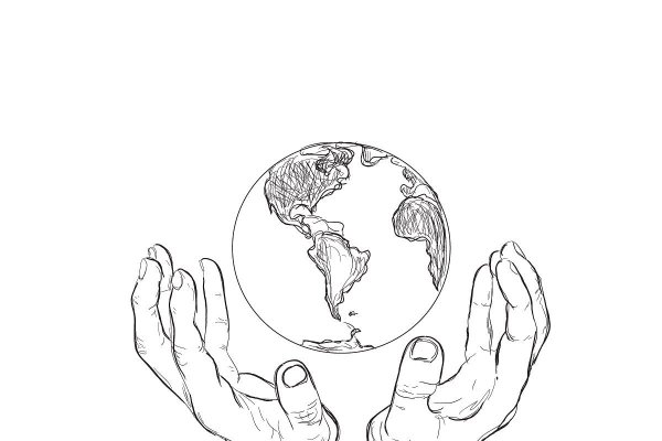 Планета в руках карандашом